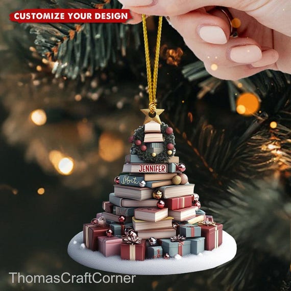 Personalized Christmas Book Tree Ornament Custom Acrylic Book Lover