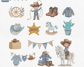 Little Cowboy Embroidery Bundle, Set of 13 Baby Cowboy Boot Hat Rodeo Embroidery Design, Western Baby Shower Nursery, Instant Download
