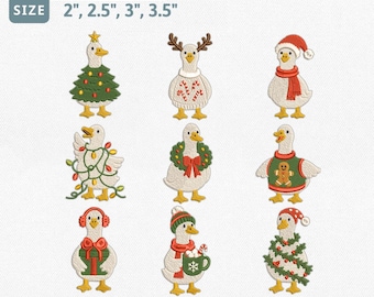 Christmas Silly Goose Embroidery Design Bundle, Cute Holiday Goose Machine Embroidery File Set, Santa Wreath Gingerbread Christmas Tree PES