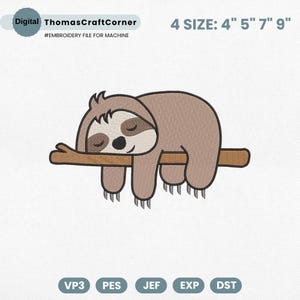 Cute Sloth Embroidery File, Safari Animal Embroidery Design, Zoo Animal Machine Embroidery, Forest Animal, Kid Embroidery, PES DST VP3