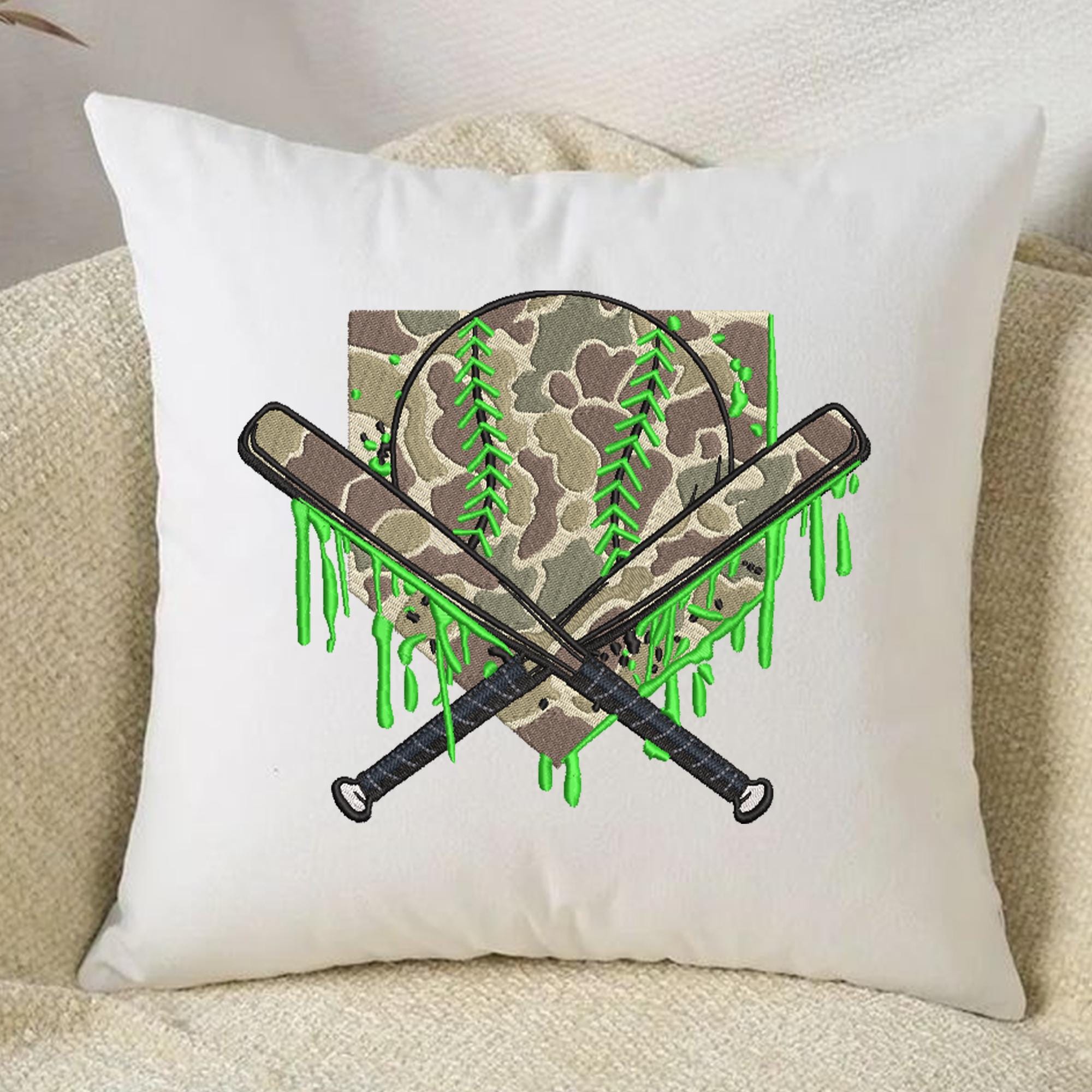 Camo Baseball Drip Embroidery Design, Baseball Home Plate and Bat ...