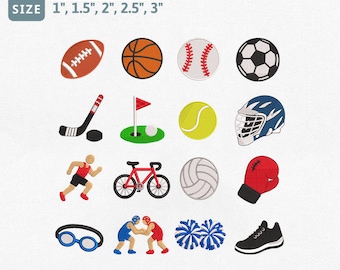 Sports Mini Embroidery Designs, Football Basketball Soccer Baseball Machine Embroidery Files, Sports Fan Icon Bundle, Game Day Pes File