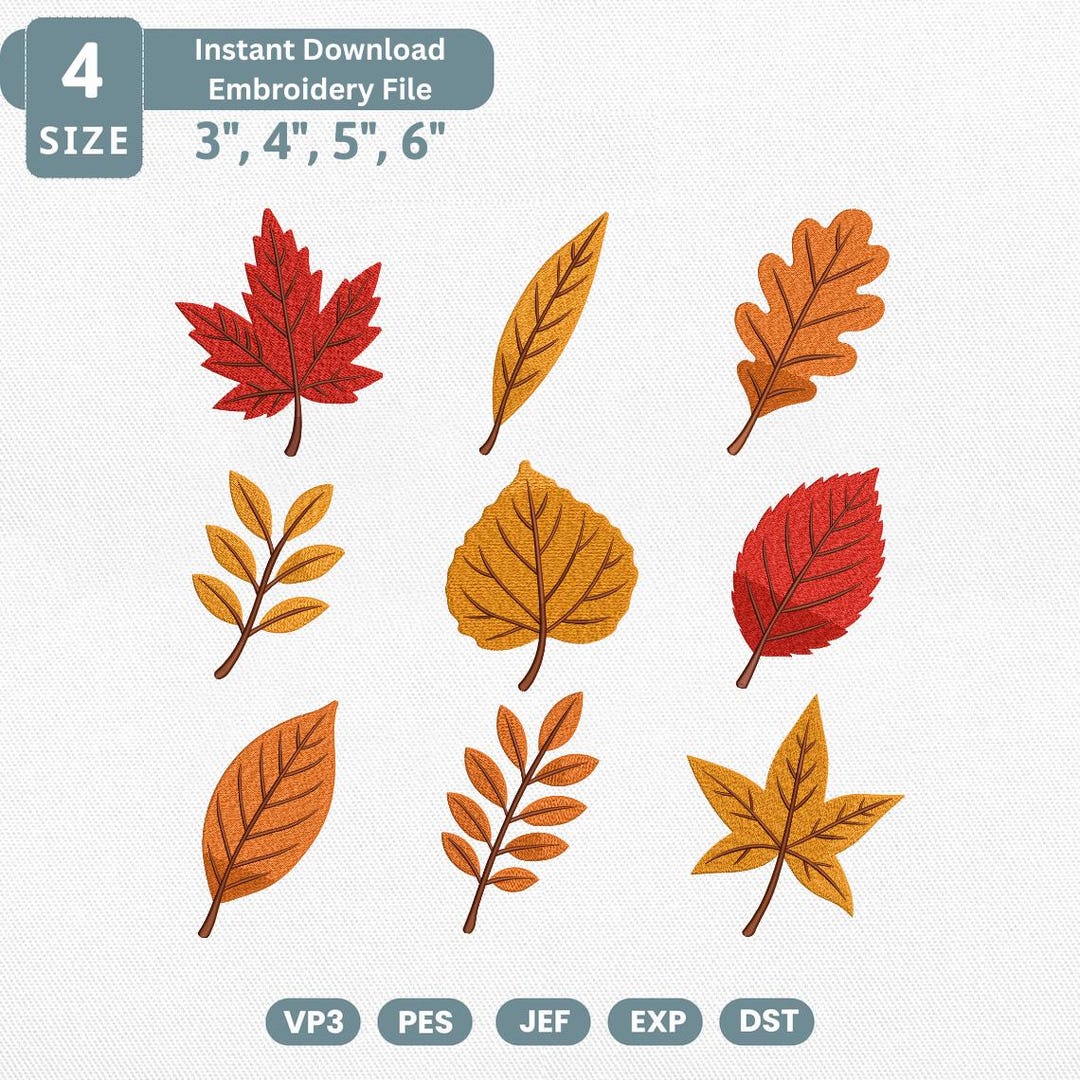 Fall Leaves Embroidery Design Bundle, Autumn Foliage Machine Embroidery ...