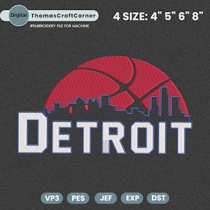 Vintage Detroit Basketball Embroidery Design, Basketball Team Embroidery Machine File, Retro Sport Team Embroidery File, Instant Download