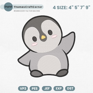 Cute Penguin Embroidery File, Safari Animal Embroidery Design, Zoo Animal Machine Embroidery, Forest Animal, Kid Embroidery, PES DST VP3