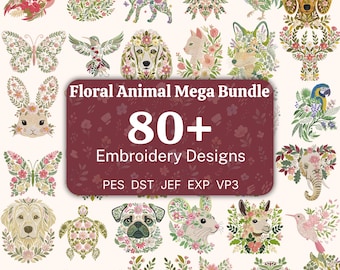 Floral Animal Embroidery Design Mega Bundle, Botanical Wildlife Machine Embroidery File Set, Flowers Birds Pets Nature Instant Download