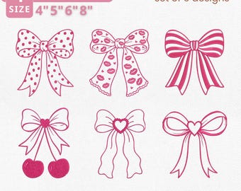 Valentine Coquette Bow Bundle Embroidery File, Romantic Pink Bow Love Embroidery Design Set, Cute Valentine Aesthetic File, Instant Download