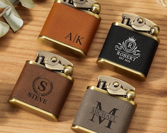 Encendedor de cuero grabado para hombre, regalo personalizado para padrinos de boda, estilo Zippo vintage, regalo único para aniversarios y cumpleaños, regalo para el Día del Padre.