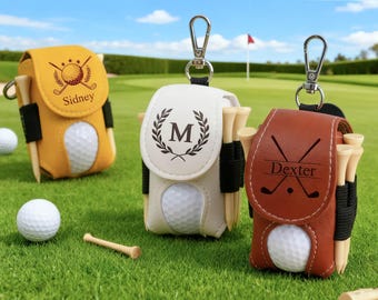 Personalized Leather Golf Ball Holder: Portable Golf Accessories