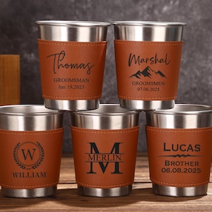 Personalized Stainless Steel Beer Mug with Leather Can Holder: Groomsmen Gift