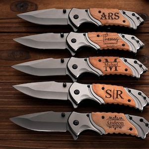 Personalized Pocket Knife, Engraved Wood Handle, Groomsmen Gift