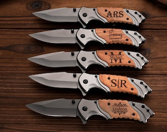 Personalized Pocket Knife, Engraved Wood Handle, Groomsmen Gift