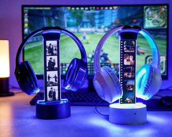 Soporte para auriculares personalizado, regalo ideal para gamers. Soporte para auriculares, letrero luminoso personalizado con gamertag para juegos.