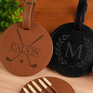 Étiquette gravée pour sac de golf, cadeau fête des pères, golf, étiquette de sac de golf en cuir avec tés de golf, porte té de golf personnalisé, accessoires de golf