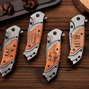 Personalized Pocket Knife, Engraved Wood Handle, Groomsmen Gift