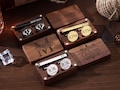 Personalized Groomsmen Cufflinks & Tie Clip Set - Engraved Wooden Box - Wedding Suit and Tie Accessories
