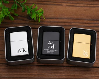 Encendedor personalizado con estuche, encendedores grabados para padrinos de boda, regalo para padrinos de boda, encendedor con monograma, propuesta para padrinos de boda, regalo para hombres, regalo de aniversario