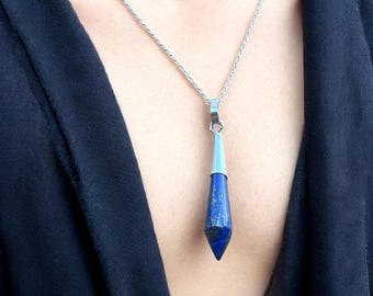 Set ketting en oorbellen echte lapis lazuli, handgemaakte 925 sterlingzilveren sieraden, cadeau voor vrouwen