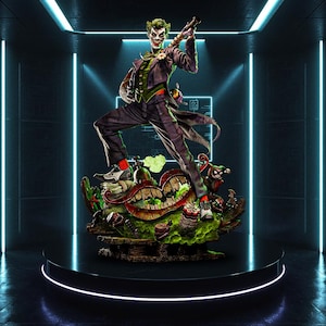 Fanart del Clown Maniac - Statua + Busto in formato STL / Diverse scale / Cattivo sorridente con mazza e base esplosiva / Download del file di stampa 3D STL