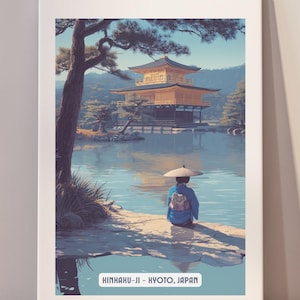 Kyoto Wall Art, Kinkaku-ji Golden Pavilion Minimalist Print, Japan Temple Decor, Zen Travel Poster, Digital Download