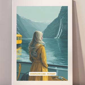 Norway Fjord Wall Art, Geirangerfjord Minimalist Print, Scandinavian Nature Decor, Adventure Travel Poster, Digital Download