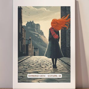 Edinburgh Castle Art, Scotland Minimalist Print, Scottish Travel Decor, Tartan Wall Art Poster, Digital Download
