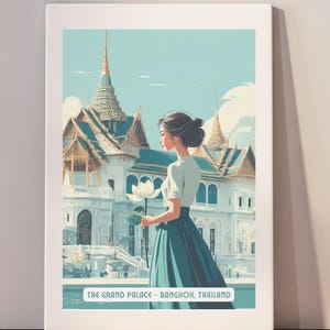 Bangkok Wall Art, Grand Palace Thailand Minimalist Print, Chic Thai Temple Decor, Southeast Asia Travel Poster, Digital Download