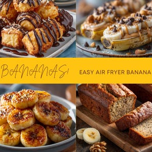 Go Bananas Air Fryer Rezepte, einfache Bananen-Leckereien eBook, schnelle lustige Dessertbisse, druckbare Rezeptkarten, PDF-Download