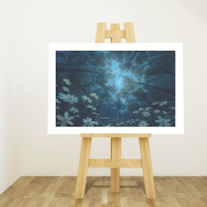 Landscape Sunlit Forest Canopy Art Print, Upward View Leaves Decor, Mystical Sunlight Wall Art, Beautiful Digital Download, Glowing Stars