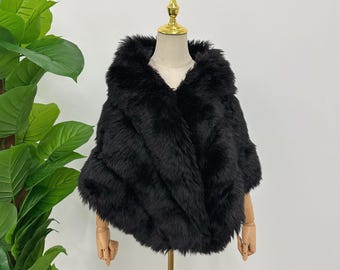 Châle D'hiver En Fourrure Noire Légère - Polyester Doux, 75x43 Cm - Pour Occasions Formelles Et Décontractées - 10