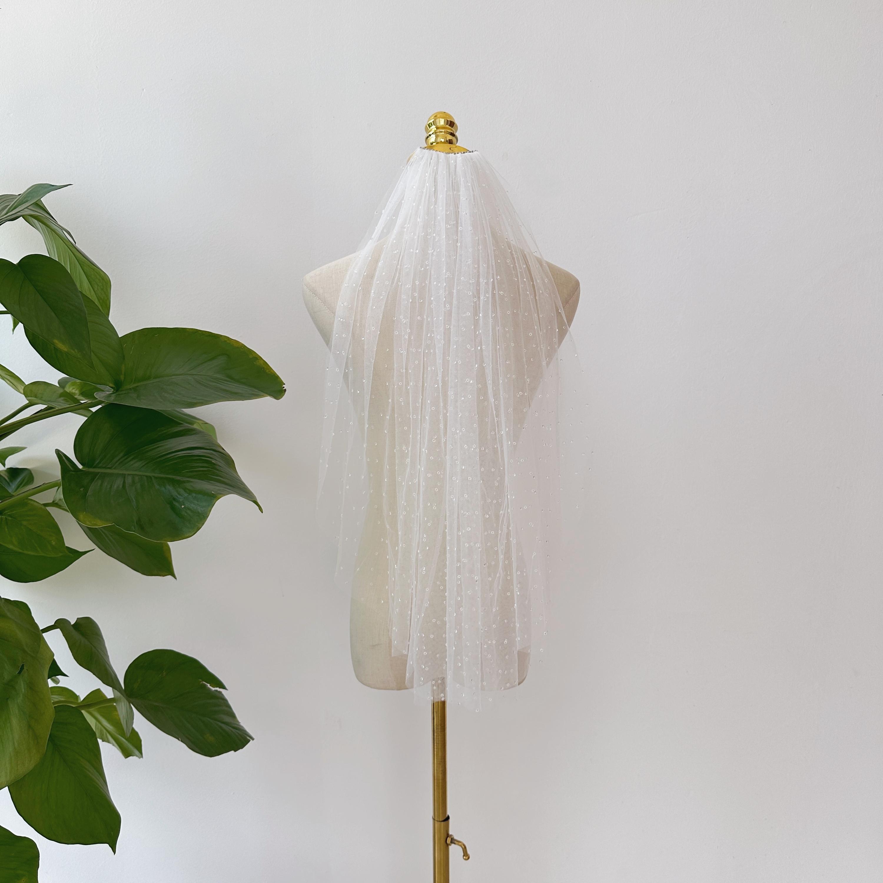 Elegant White Bridal Veil w/ Teardrop Crystals Crystal chapel wedding veil by twigs and honey - Crystal  main image 4