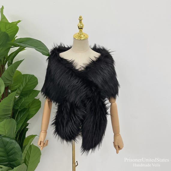 Fluffy Black Faux Fur Wrap, Plush Evening Party Fur Stole, Wedding Fur Shawl for Bride, Warm Winter Shawl, Short Cape for Wedding Dress Fluffy Black Faux Fur Wrap, Plush Evening Party Fur Stole, Wedding Fur Shawl for Bride, Warm Winter Shawl, Short Cape for Wedding Dress