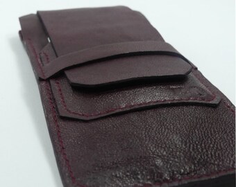 Etui en cuir rouge bordeaux pour 4 stylos, pochette pour stylo en cuir rouge bordeaux