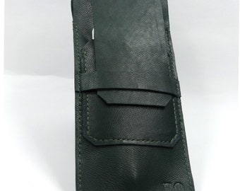 Etui en cuir vert pour 4 stylos, pochette pour stylo en cuir vert