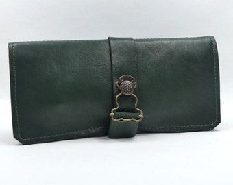 Marmotte en cuir Basane vert pour 2 montres, Etui pour montres en cuir vert