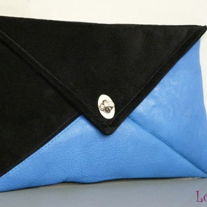 Pouch black suede jacket and blue smooth leather