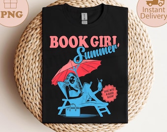 Book Girl Summer PNG: Retro Beach Reader Design (Digital Download)