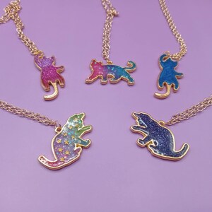 Resin Cat Pendant Necklace: Handmade Glitter Cat Lover Gift