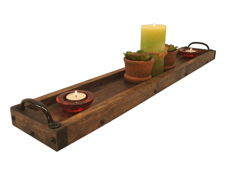 Dining Table Centerpiece Candle Tray Long Wooden Tray Etsy