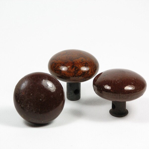 Vintage Brown Door Knobs Porcelain Set of 3 Supplies