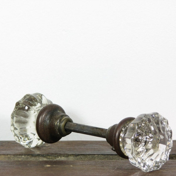 Vintage Glass Door Knobs with Brass Hardware
