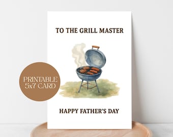 Watercolor BBQ Father's Day Card: Grill Master Gift (Digital Download, 5x7)