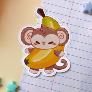 Angry Monkey Banana Suit Sticker: Glossy Waterproof Sticker Decal