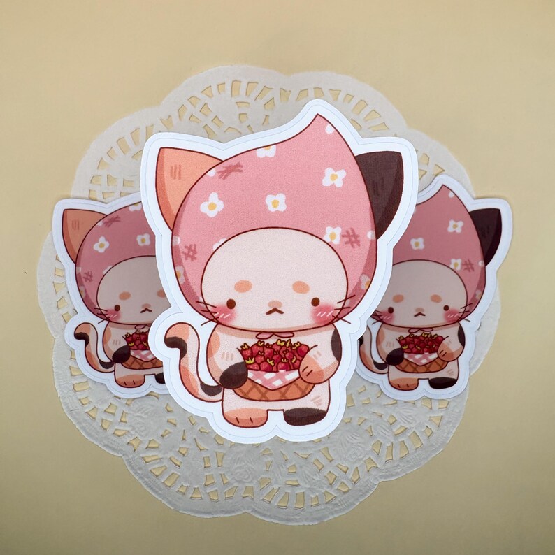 Strawberry Collector Kitten Sticker | Matte Waterproof Vinyl Sticker - Etsy
