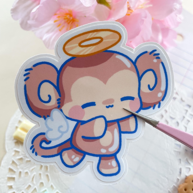 Cute Angel Monkey Cherub Sticker | Matte Waterproof Vinyl Sticker ...