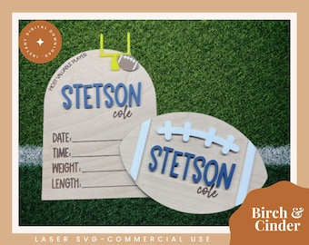 Letrero de nacimiento de bebé futbolista SVG / Letrero con nombre de bebé futbolista / Archivo láser de nacimiento / Accesorio para fotos Fresh 48 SVG