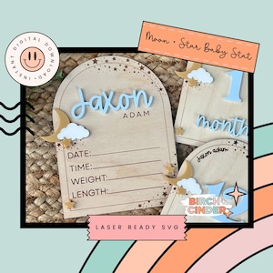Moon & Stars Baby Birth Stat Sign Modern SVG