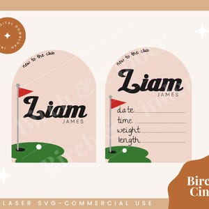 Golf Baby Geburtsdaten SVG | Baby Jungen Namensschild | Geburtsdaten Laserdatei | Moderne SVG-Datei