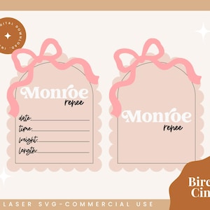 Coquette bébé naissance Stat signe SVG | Nom de bébé noeud papillon | Fichier laser pour statistiques de naissance
