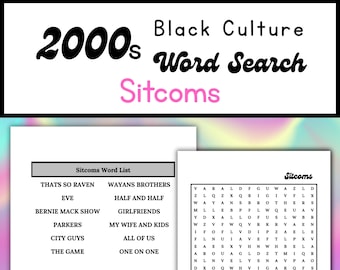 Sopa de letras de comedias negras del año 2000 / Rompecabezas de programas de televisión clásicos de la década del 2000 / PDF imprimible / Actividad nostálgica